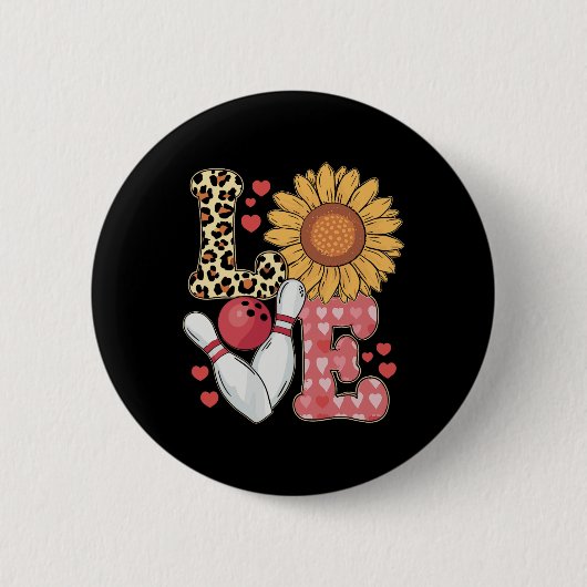 Love Leopard Zonnebloem Bowling Valentijn Bowling Ronde Button 5,7 Cm (Voorkant)