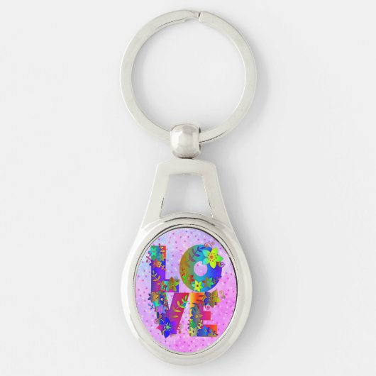 LOVE Letter Word Floral Rainbow Flowers Sleutelhanger (Voorkant)