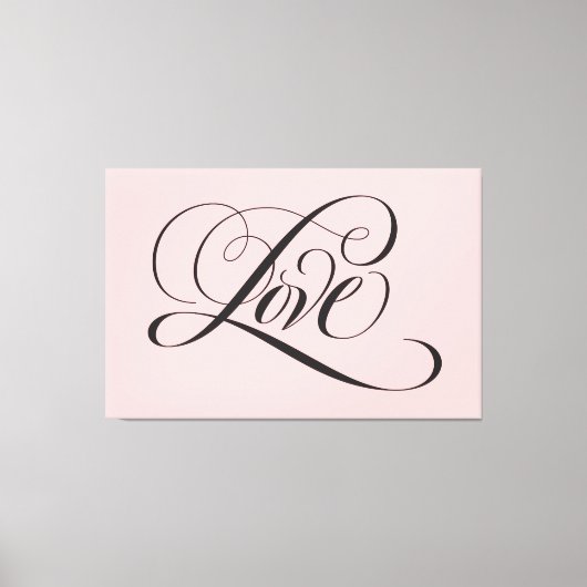 LOVE Lettering Calligrafie Blush Pink en Black Canvas Afdruk (Voorkant)