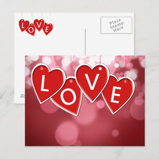 Love Lettering Red Hearts Briefkaart (Voorkant / Achterkant)
