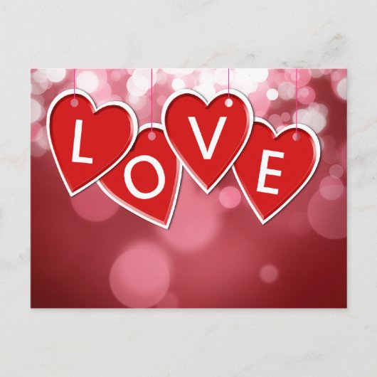 Love Lettering Red Hearts Briefkaart (Voorkant)