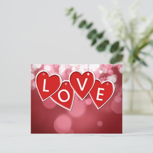 Love Lettering Red Hearts Briefkaart (Staand voorkant)