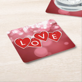 Love Lettering Red Hearts Kartonnen Onderzetters