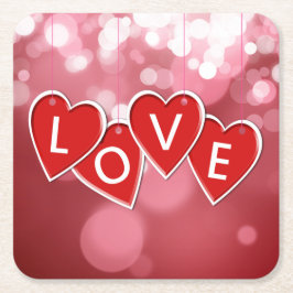 Love Lettering Red Hearts Kartonnen Onderzetters