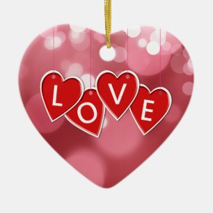 Love Lettering Red Hearts Keramisch Ornament
