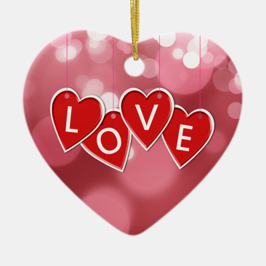 Love Lettering Red Hearts Keramisch Ornament (Voorkant)