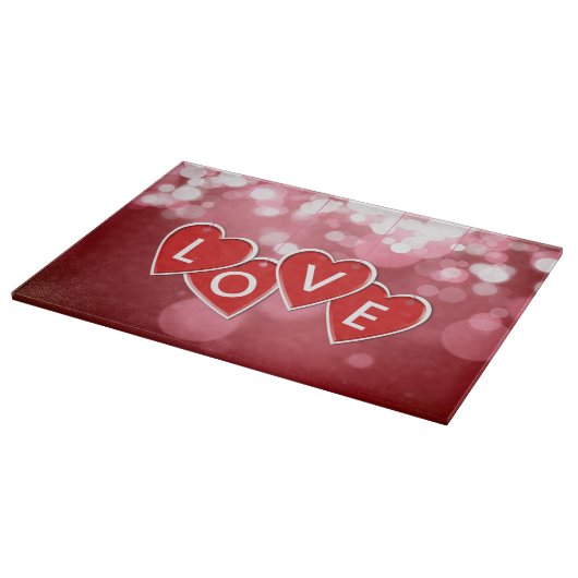 Love Lettering Red Hearts Snijplank (Hoek)