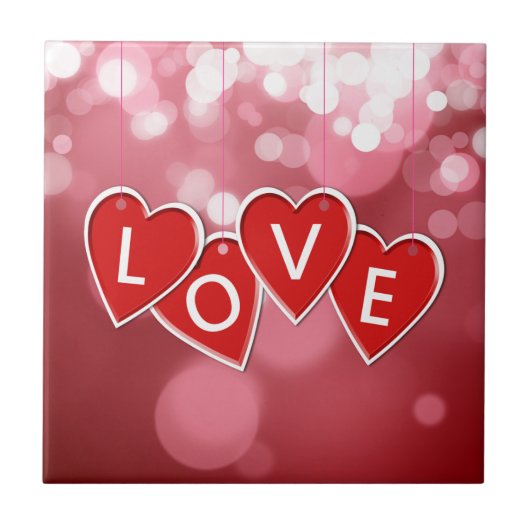 Love Lettering Red Hearts Tegeltje (Voorkant)