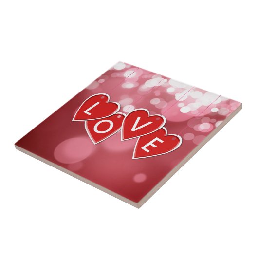 Love Lettering Red Hearts Tegeltje (Zijkant)