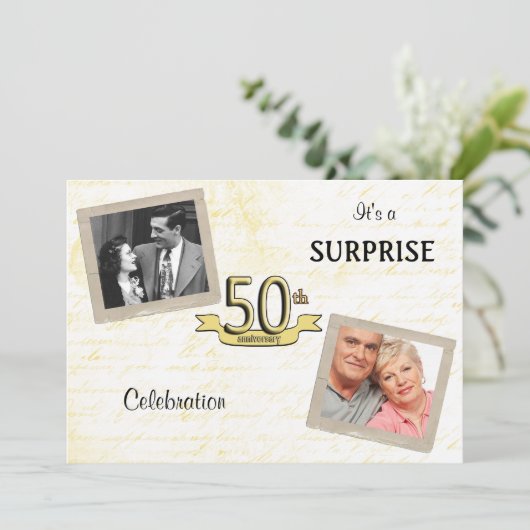 Love Letters Golden Jubileum Party Kaart (Staand voorkant)