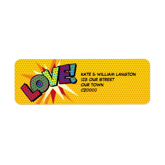 LOVE Leuke Retro Stripboek Pop Art Adres Etiket (Voorkant)