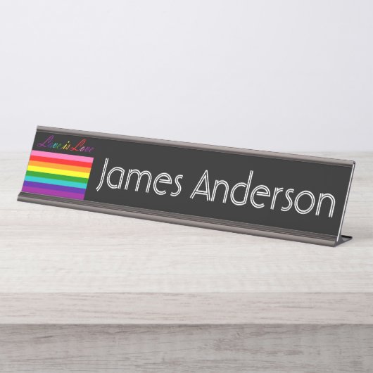 Love LGBT Equality Gay Pride Rainbow Flag Bureau Naambordje (Voorkant)