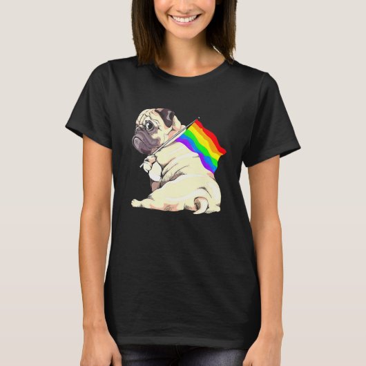 Love Lgbt Flag Gay Pride Rainbow Lgbt Pug T-shirt (Voorkant)