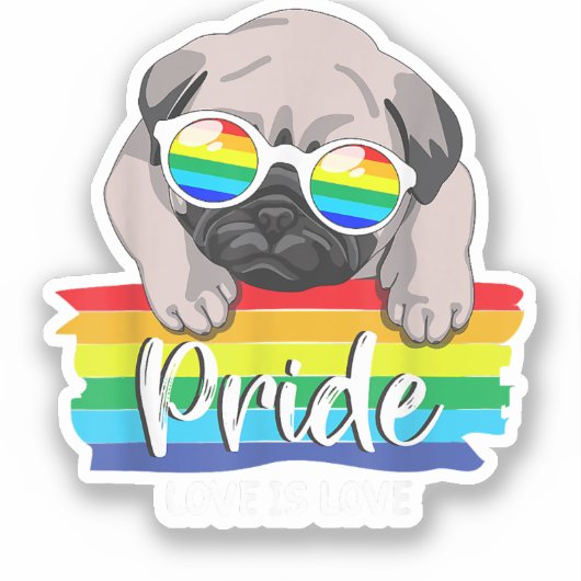 Love LGBT Gay Pride Month Pug Hondenliefhebber LG Sticker (Voorkant)