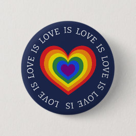 Love LGBTQ Rainbow Heart Navy Blue Ronde Button 5,7 Cm