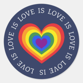 Love LGBTQ Rainbow Heart Navy Blue Ronde Sticker