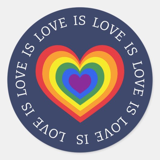 Love LGBTQ Rainbow Heart Navy Blue Ronde Sticker (Voorkant)