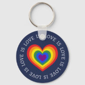 Love LGBTQ Rainbow Heart on Navy Blue Sleutelhanger (Voorkant)
