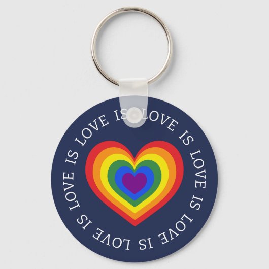 Love LGBTQ Rainbow Heart on Navy Blue Sleutelhanger (Achterkant)
