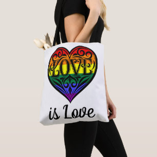 Love LGBTQ Rainbow Heart Tote Bag