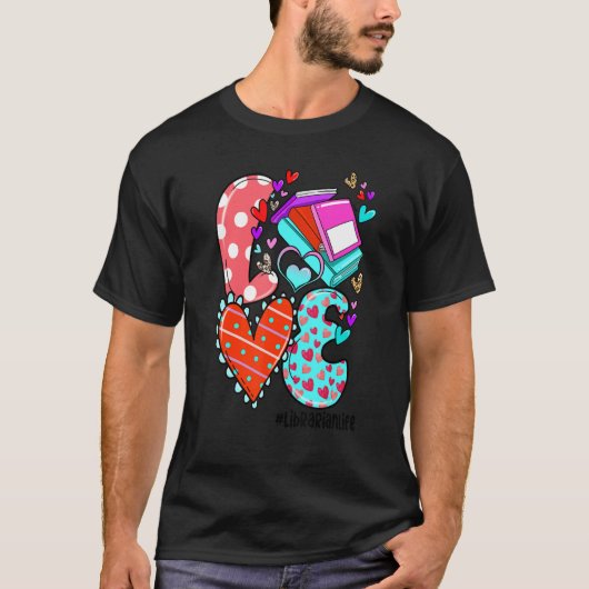 LOVE Librarian Life Leopard Heart Valentine's Day  T-shirt (Voorkant)