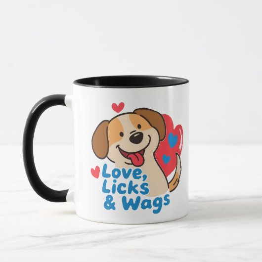 Love, Licks & Wags Happy Smiling Dog Lover Coffee  Mok (Links)