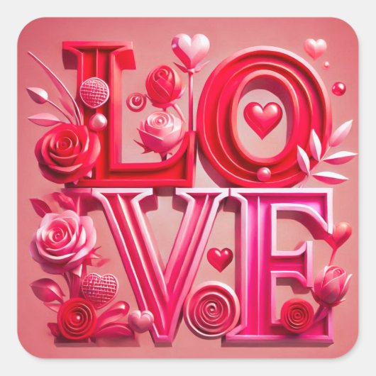 LOVE - Liefde voor Valentijnsdag Vierkante Sticker (Voorkant)