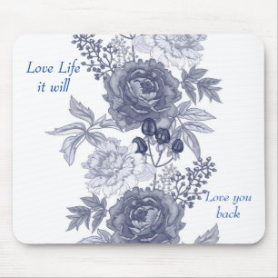 Love Life Blue Floral Muismat