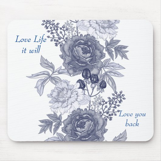 Love Life Blue Floral Muismat (Voorkant)