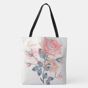 Love Life Cream Floral Fashion Tote Bag