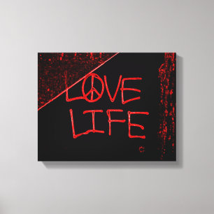 Love Life Grafitti Ingepakt Canvas - Neon Red Afdruk