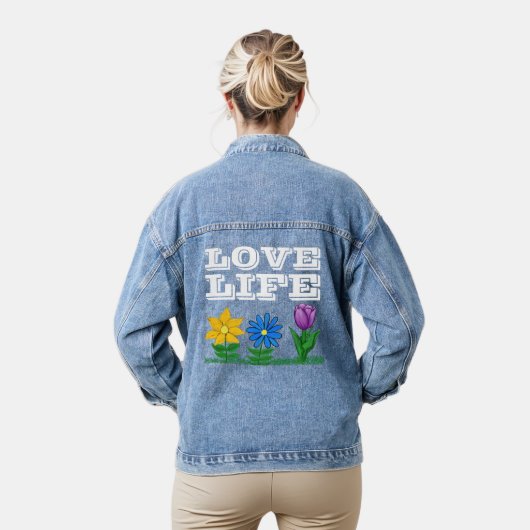 Love Life Zonnebloem Daisy Tulip Denim Jacket (Model)