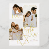 Love Light Joy Star David Hanukkah 3 Foto Collage Folie Feestdagenkaart (Voorkant)