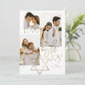 Love Light Joy Star David Hanukkah Photo Collage Feestdagenkaart (Staand voorkant)