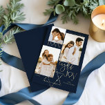 Love Light Joy Star David Hanukkah Photo Collage Feestdagenkaart<br><div class="desc">Elegant Hanukkah drie fotocollage-kaart met een elegant typografische design "Love Joy Light" in faux gold. Mousserende gouden sterren creëer de ster van David. Kunstwerk van Muthology Papery.</div>