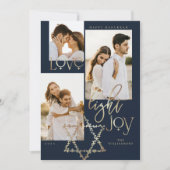Love Light Joy Star David Hanukkah Photo Collage Feestdagenkaart (Voorkant)