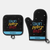 Love Light Latkes Black Hanukkah Funny Quote Ovenwant & Pannenlap Set (Voorkant)