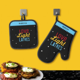 Love Light Latkes Black Hanukkah Funny Quote Ovenwant & Pannenlap Set
