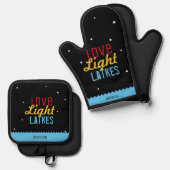 Love Light Latkes Black Hanukkah Funny Quote Ovenwant & Pannenlap Set (Voorkant / Achterkant)