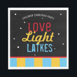 Love Light Latkes Black Hanukkah Funny Quote Servet<br><div class="desc">Love Light Latkes Black Chanoeka Grappige Quote Papieren servetten zullen je familie opfleuren Chanoeka Party! Dit kleurrijke, humoristische gezegde valt echt op op de zwarte sterrennacht achtergrond. Zorg ervoor dat vrienden & familie glimlachen. Inclusief ruimte voor jouw naam of bericht. Als u een variatie van dit ontwerp wilt zien, stuur...</div>