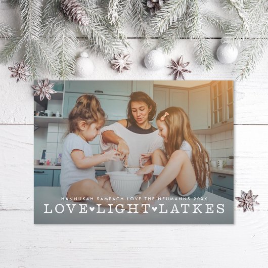 Love Light Latkes Hanukkah-foto Feestdagenkaart