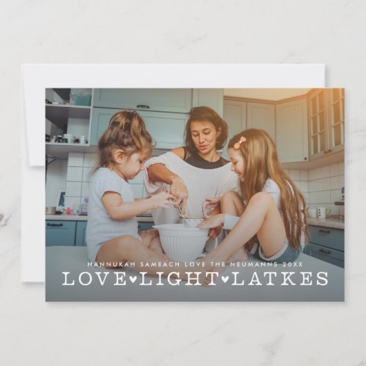 Love Light Latkes Hanukkah Photo Feestdagenkaart (Voorkant)