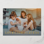 Love Light Latkes Hanukkah Photo Folie Feestdagenkaart (Voorkant)