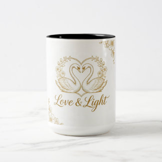 Love & Light Mug - Gold Swans Heart Design | 15 oz Tweekleurige Koffiemok