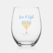 Love & Light Personalized Hanukkah Menorah Gift Wijnglas Zonder Voet (Voorkant)
