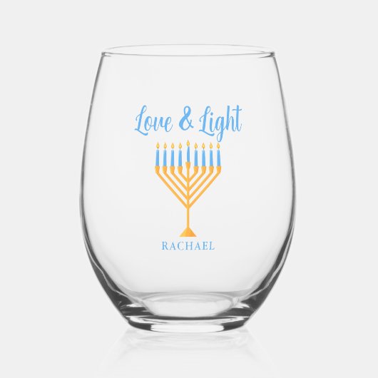 Love & Light Personalized Hanukkah Menorah Gift Wijnglas Zonder Voet (Voorkant)