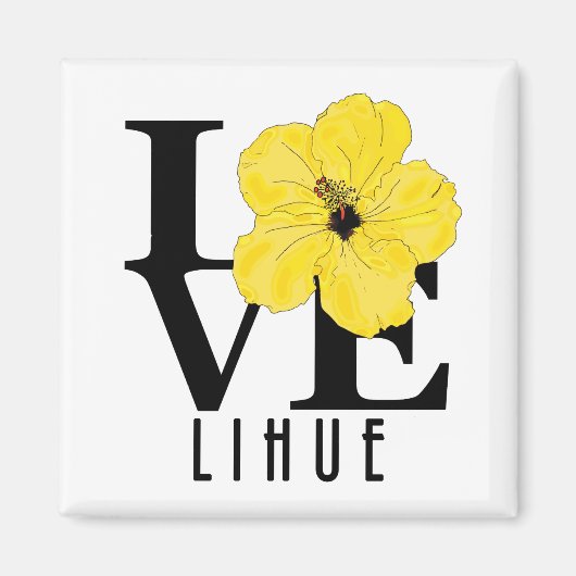 LOVE Lihue Hawaii Yellow Hibiscus Magneet (Voorkant)