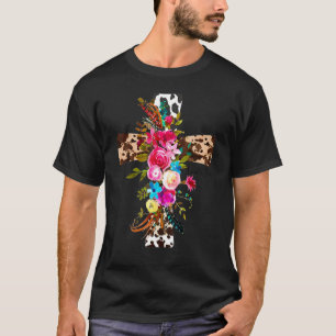 Love Like Jesus Leopard Floral Cross Christian Eas T-shirt