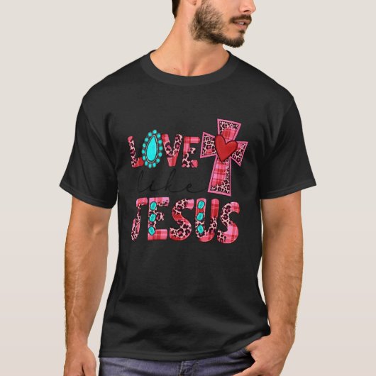 Love Like Jesus Pink Leopard Plaid Christian Valen T-shirt (Voorkant)