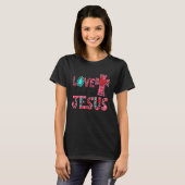 Love Like Jesus Pink Leopard Plaid Christian Valen T-shirt (Voorkant volledig)